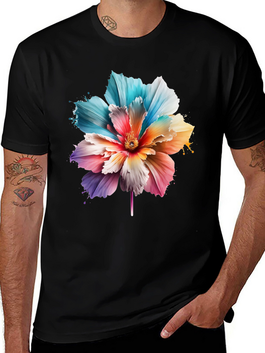 Floral Print Black T-Shirt for Men