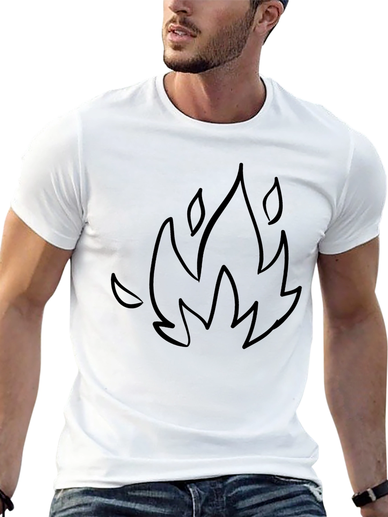 Black T-Shirt with Flame Graphic