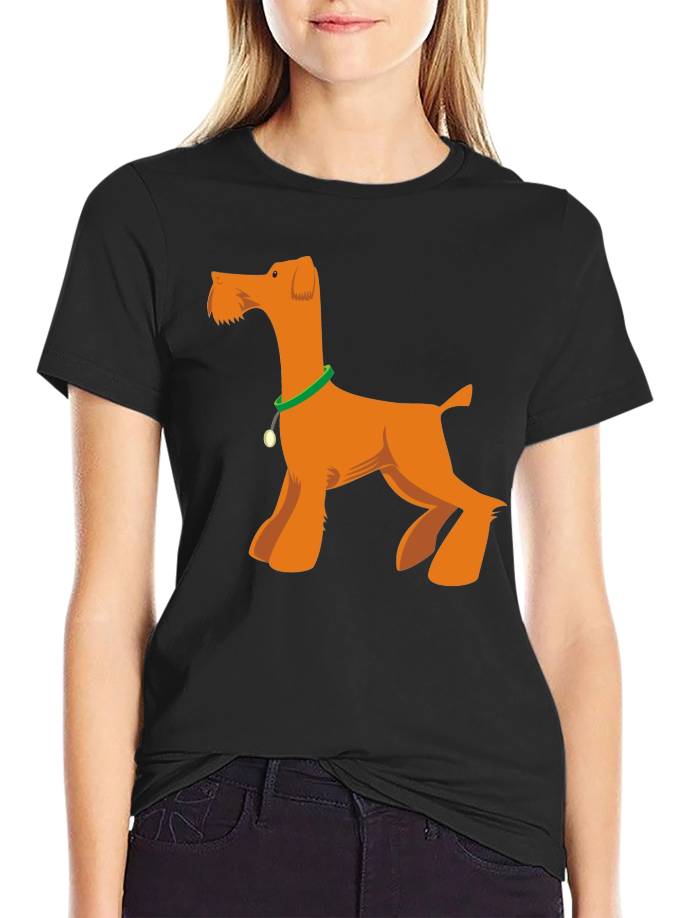 Cartoon Dog Graphic T-Shirt - Black