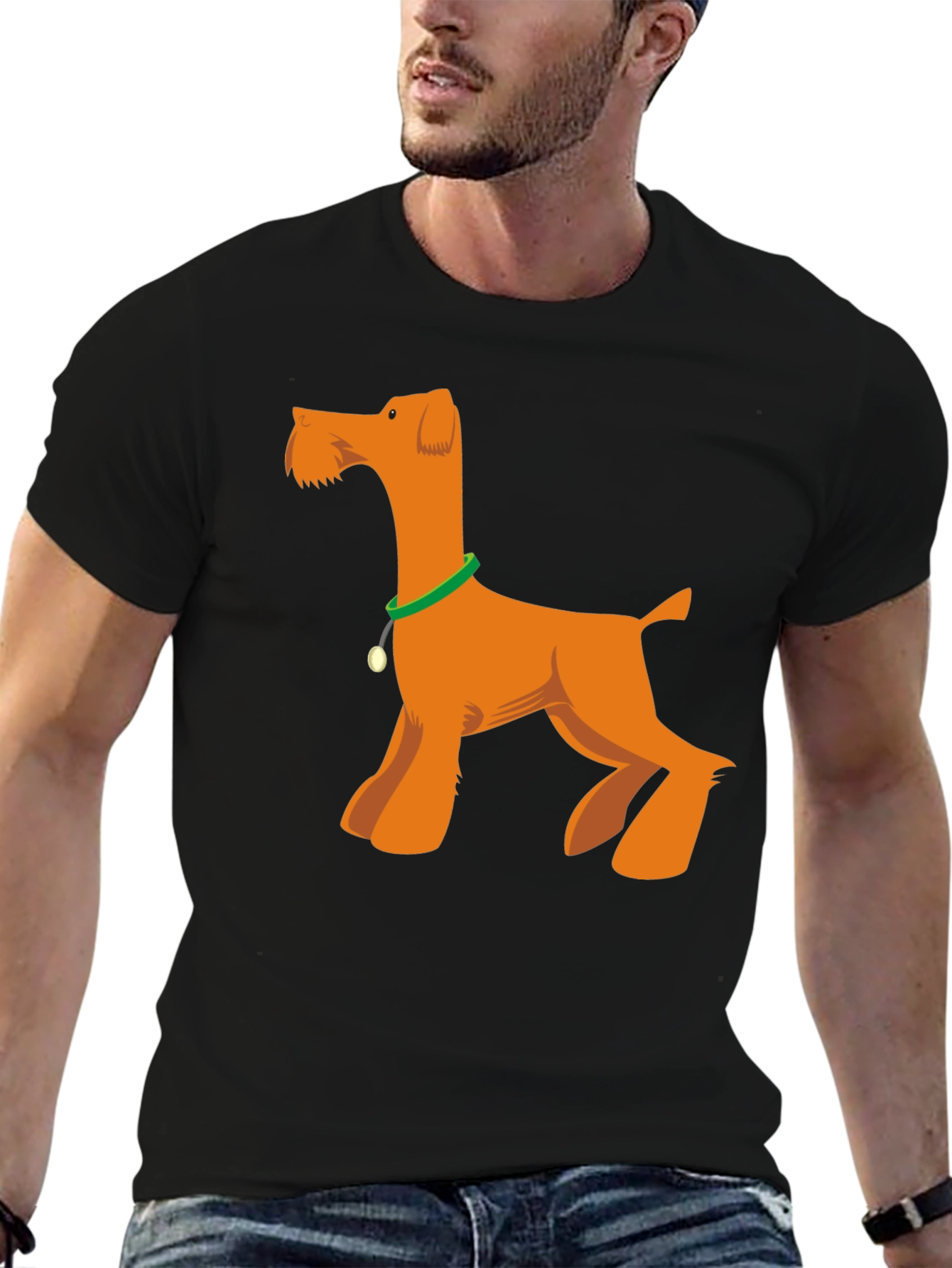 Cartoon Dog Graphic T-Shirt - Black