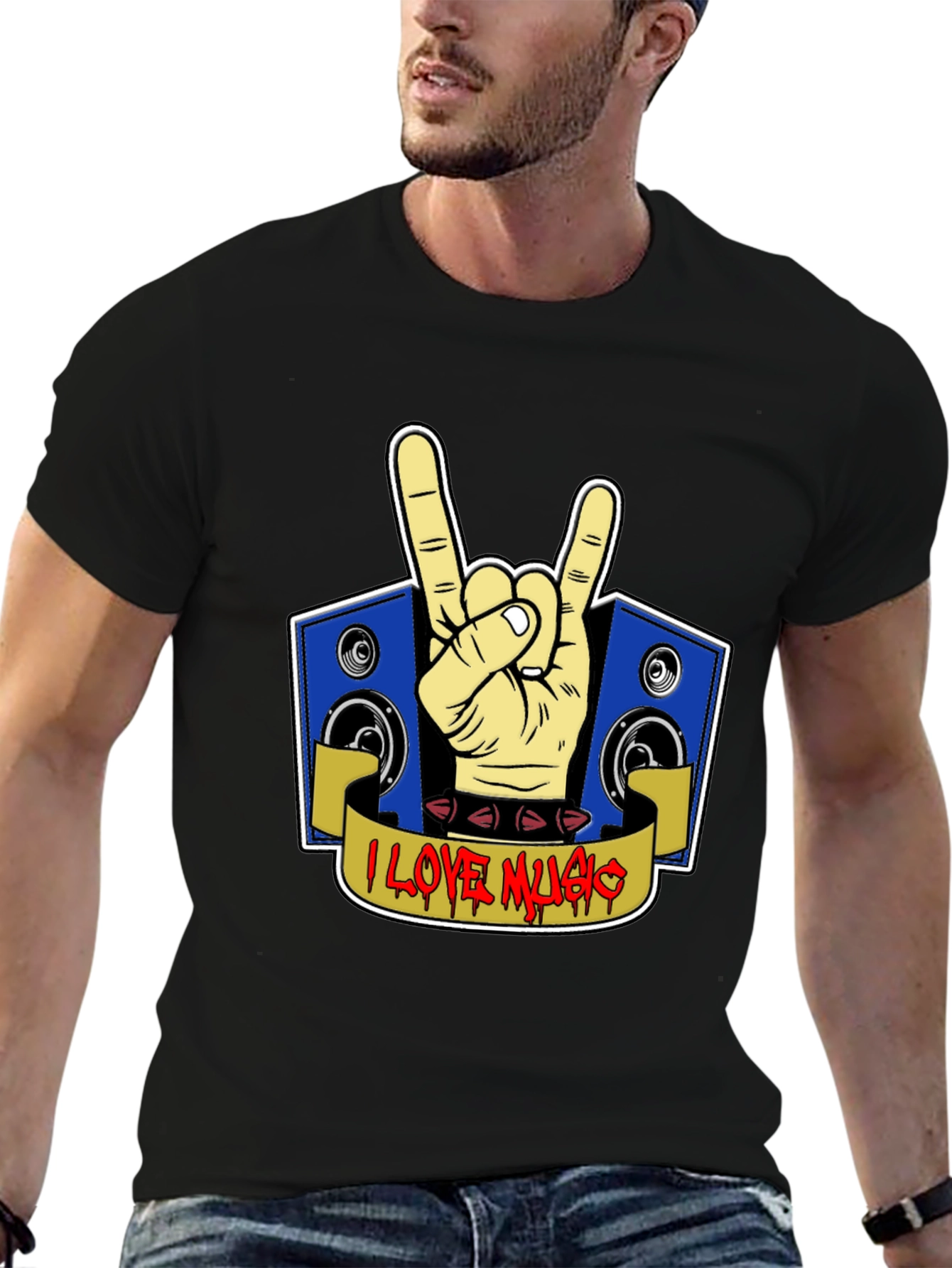 I Love Music Rock Hand Graphic T-Shirt