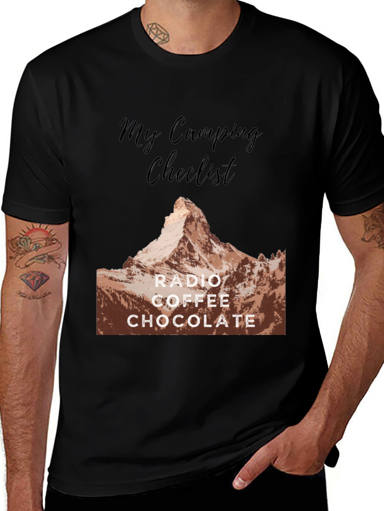 Camping Checklist T-Shirt: Radio Coffee Chocolate