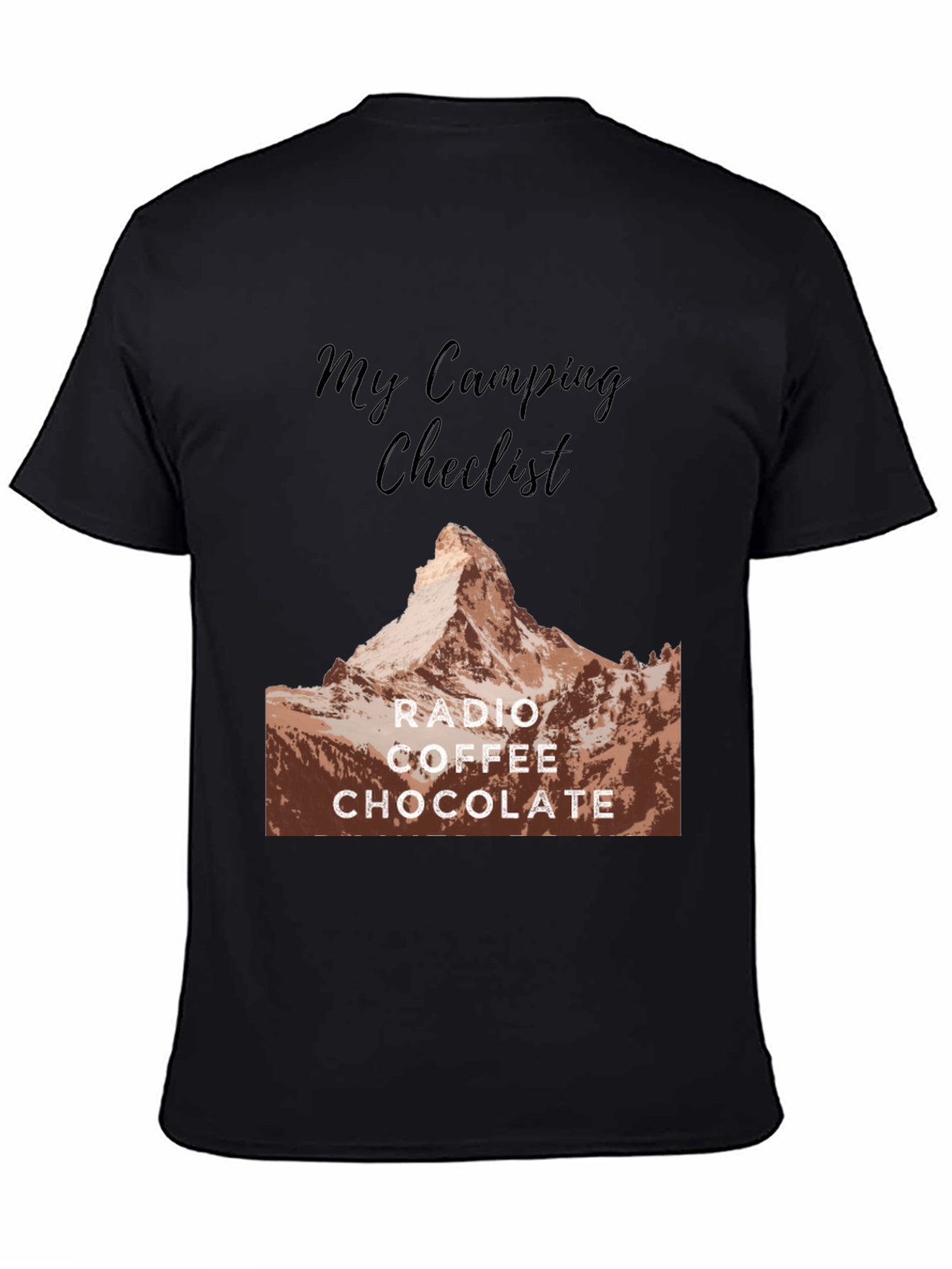 Camping Checklist T-Shirt: Radio Coffee Chocolate