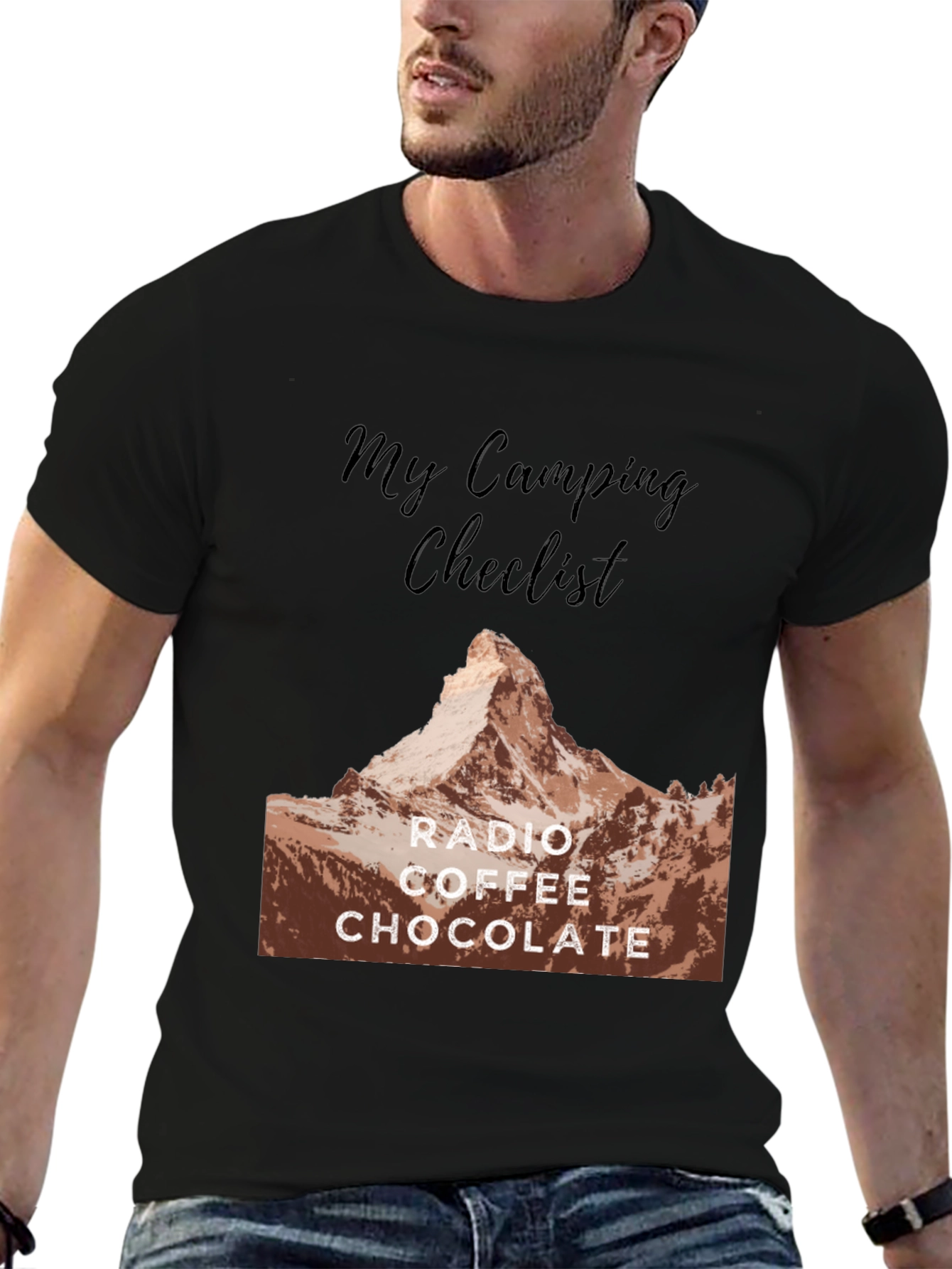 Camping Checklist T-Shirt: Radio Coffee Chocolate