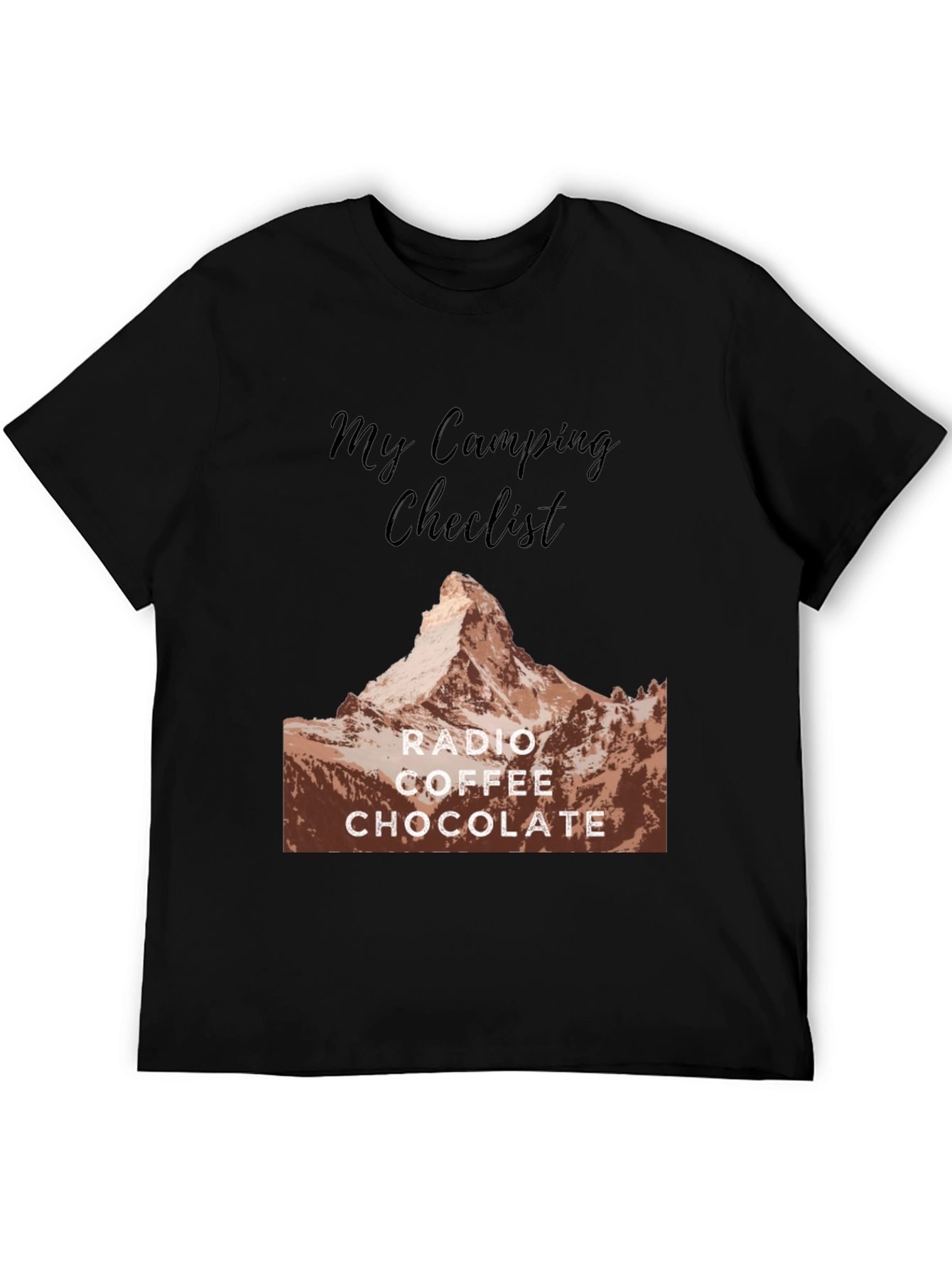 Camping Checklist T-Shirt: Radio Coffee Chocolate