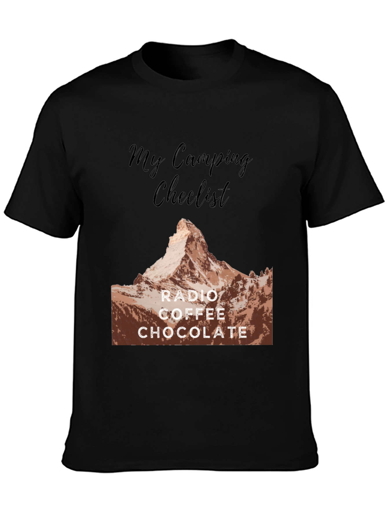 Camping Checklist T-Shirt: Radio Coffee Chocolate