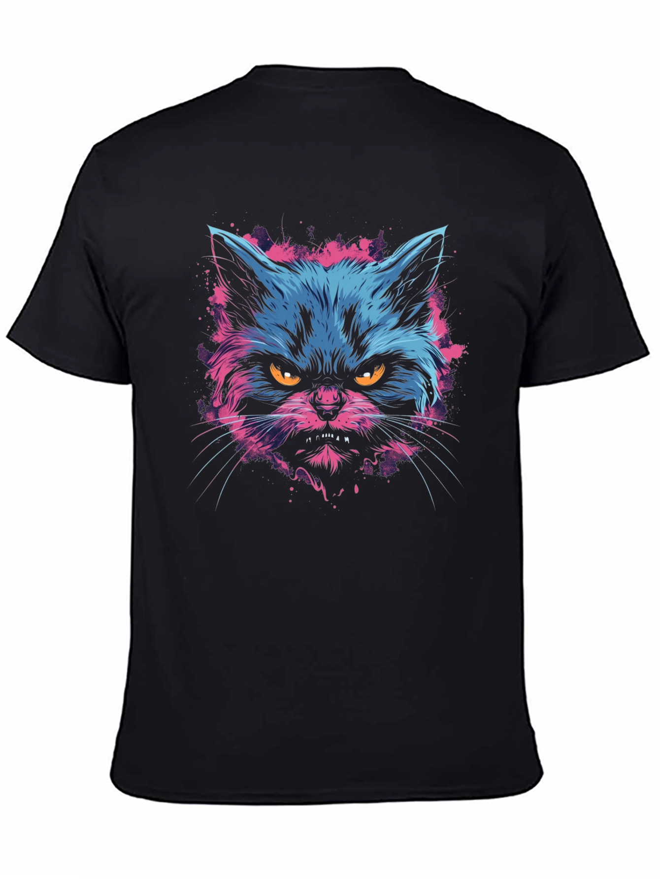 Neon Angry Cat Graphic Print Mens T-Shirt