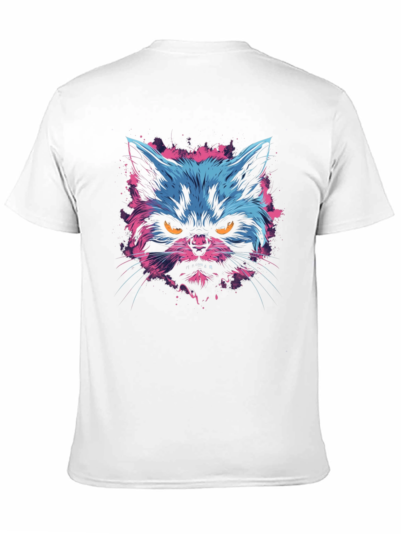 Neon Angry Cat Graphic Print Mens T-Shirt