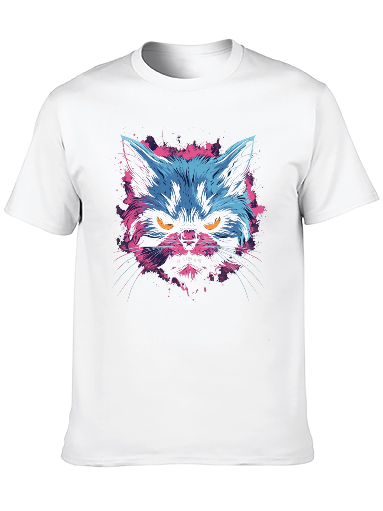 Neon Angry Cat Graphic Print Mens T-Shirt
