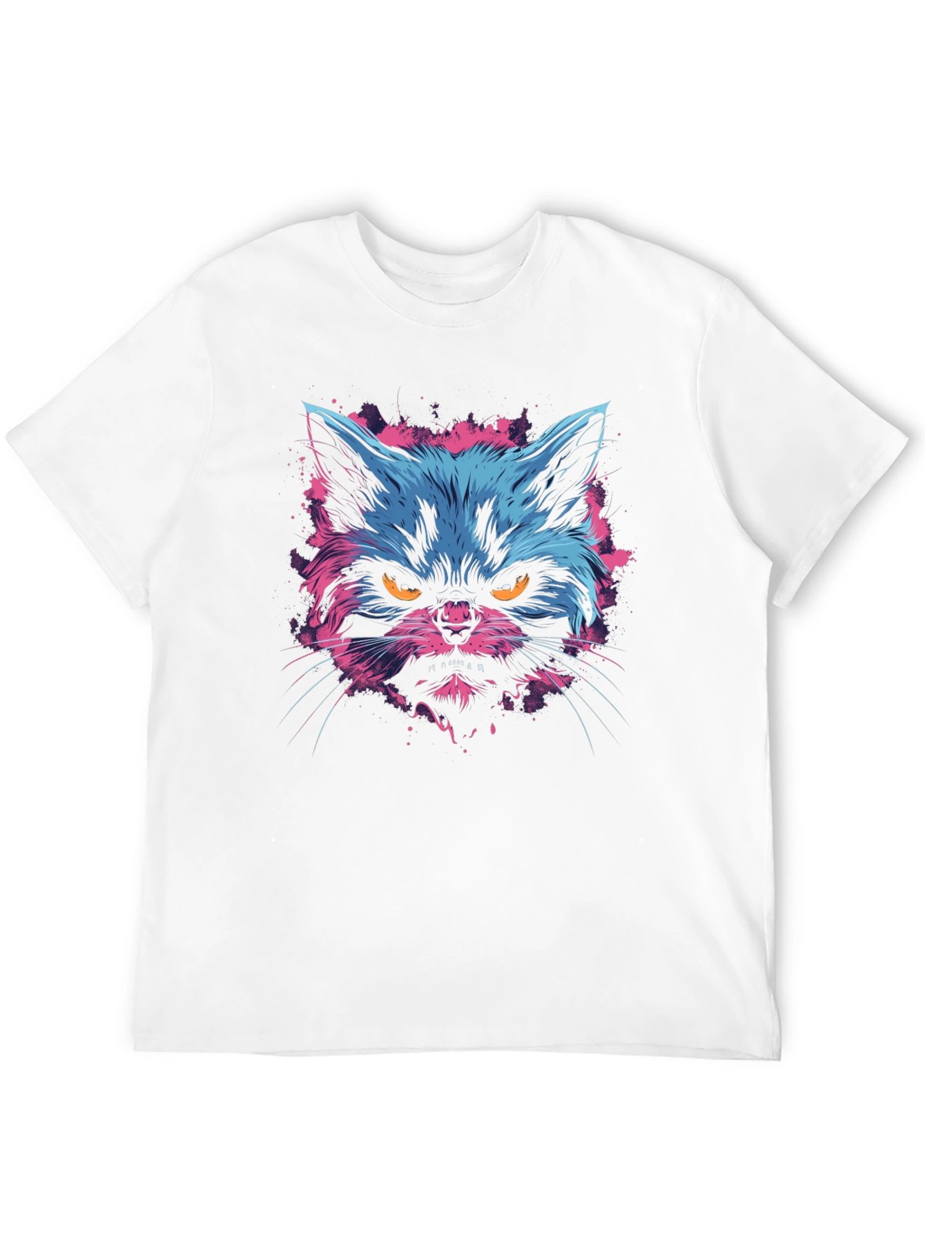 Neon Angry Cat Graphic Print Mens T-Shirt