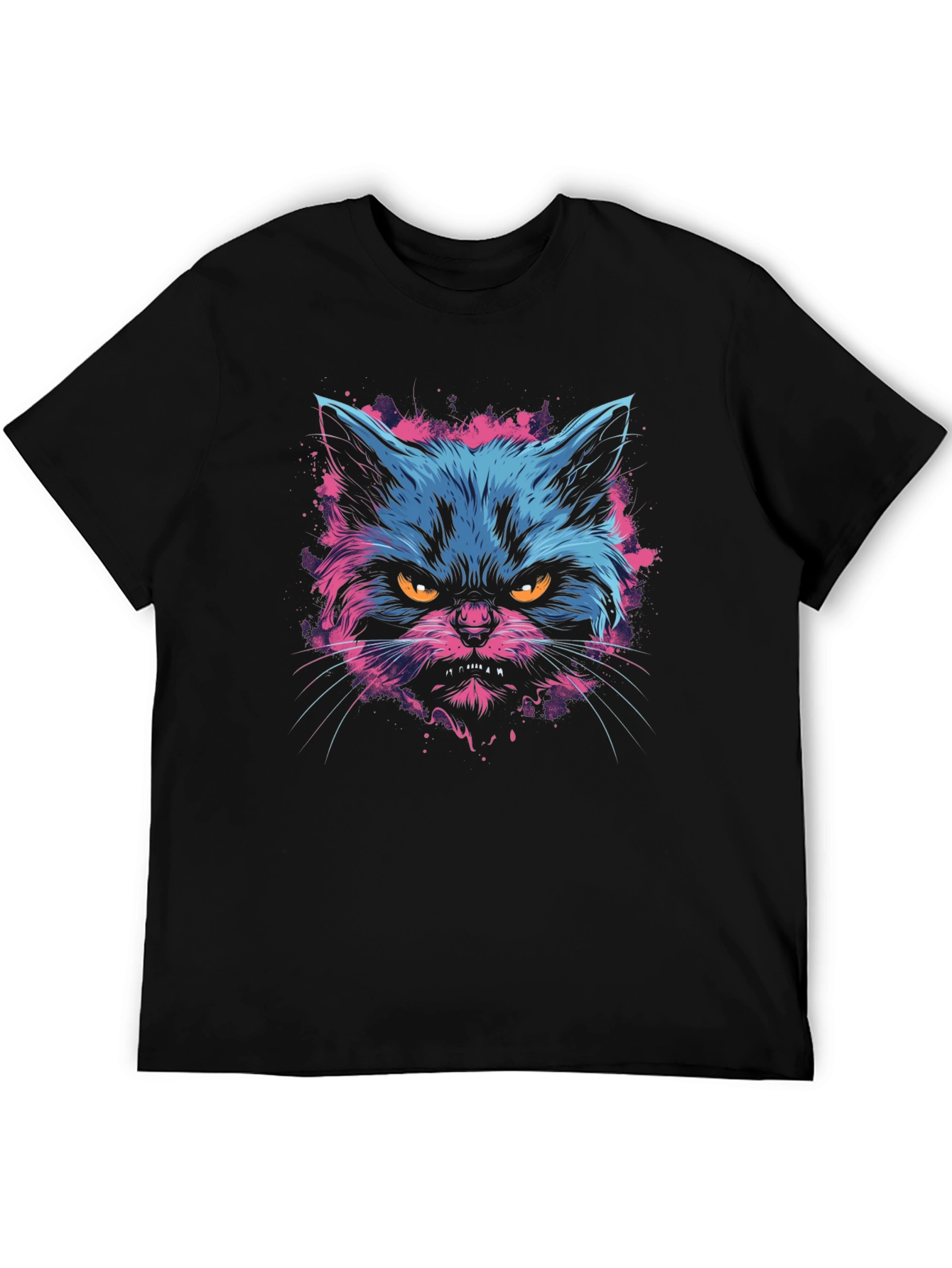 Neon Angry Cat Graphic Print Mens T-Shirt