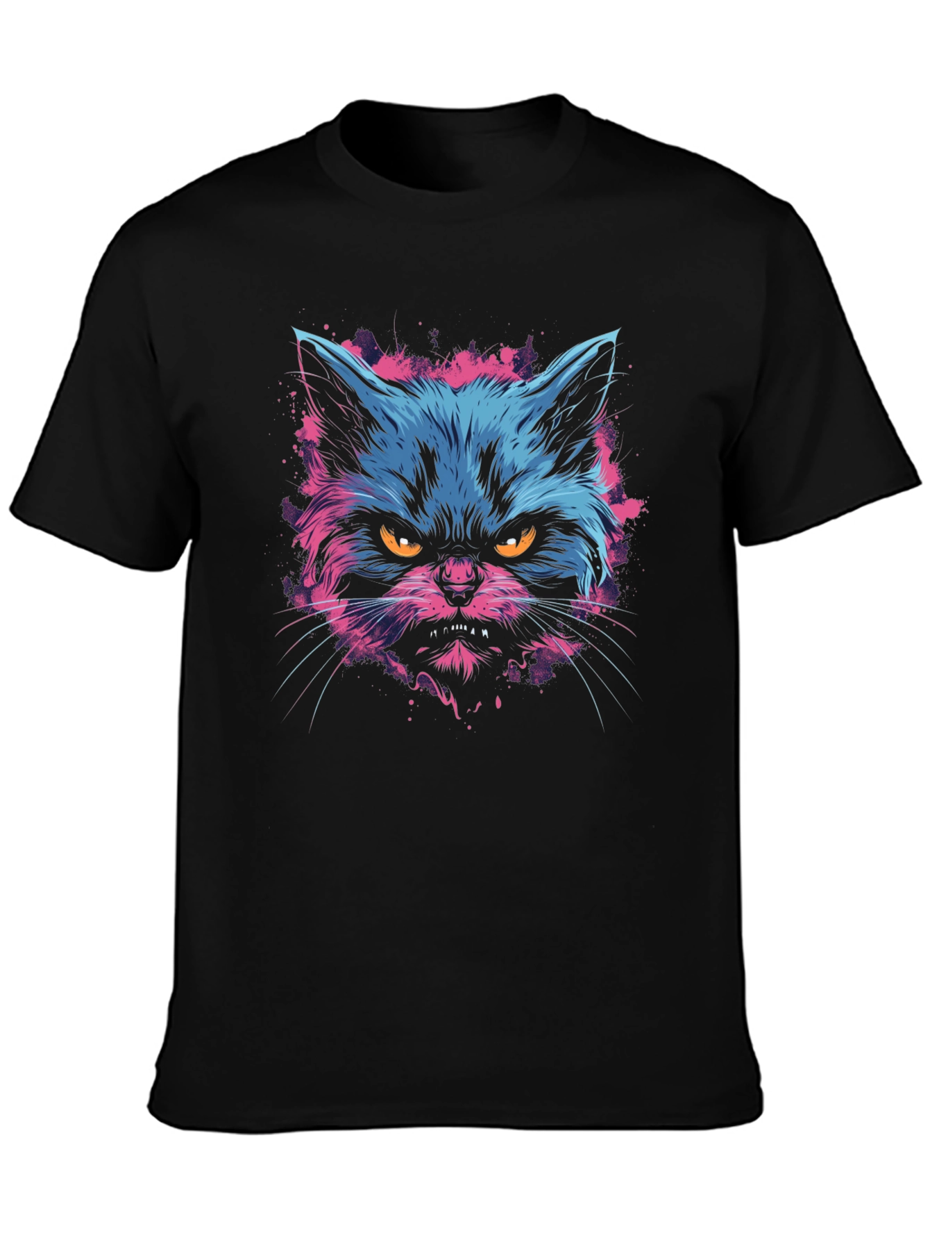 Neon Angry Cat Graphic Print Mens T-Shirt