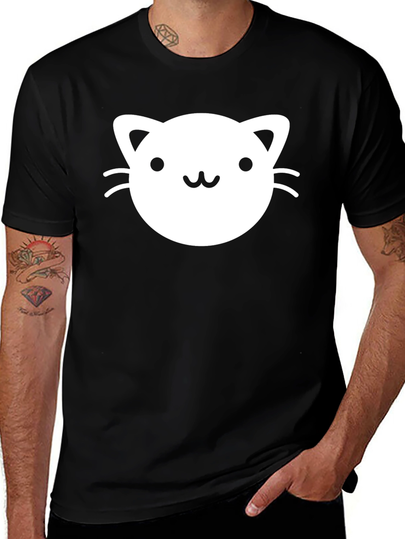 Cute Cat Graphic Black T-Shirt