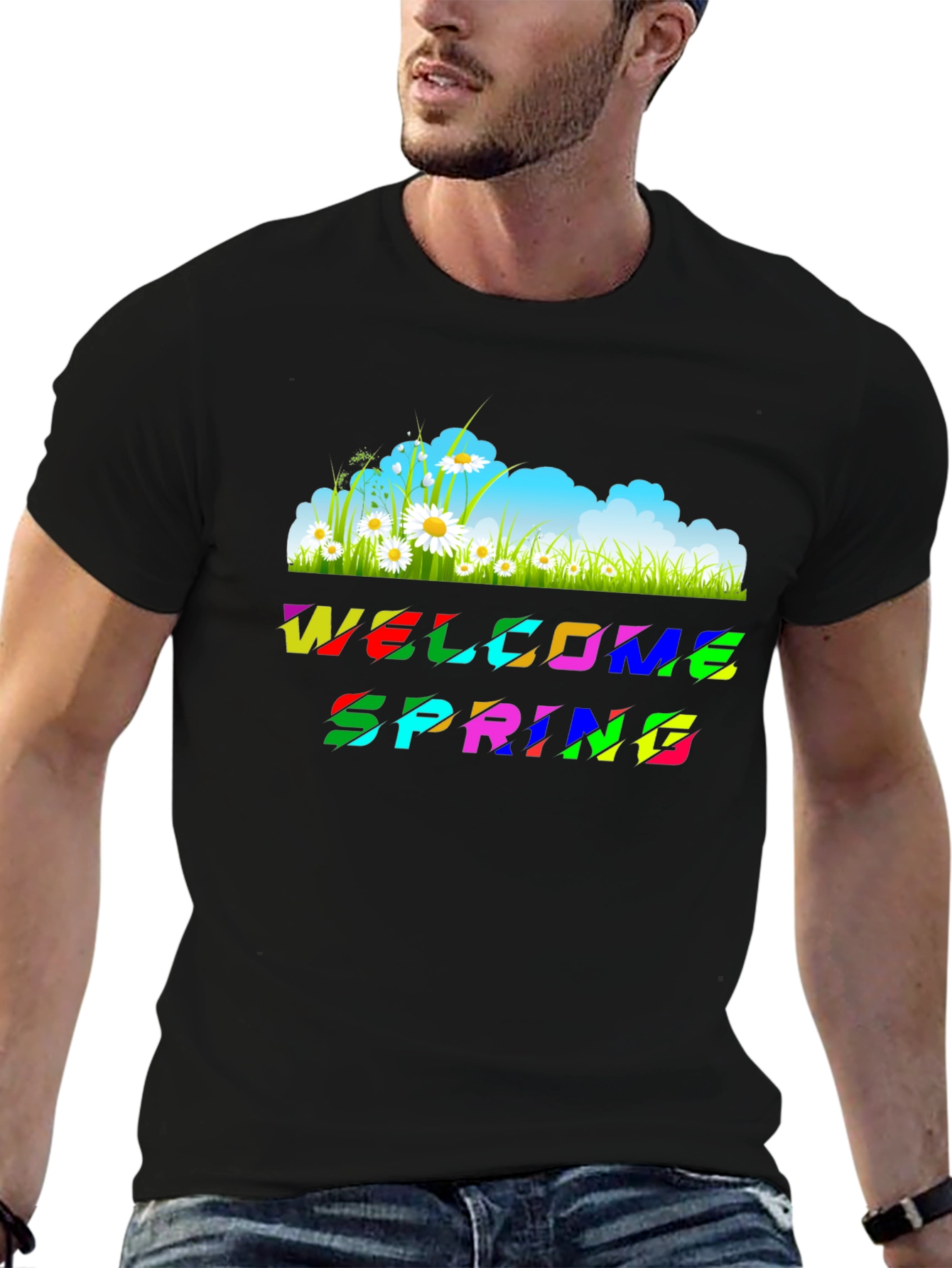Welcome Spring Graphic Tee - Black Unisex T-Shirt