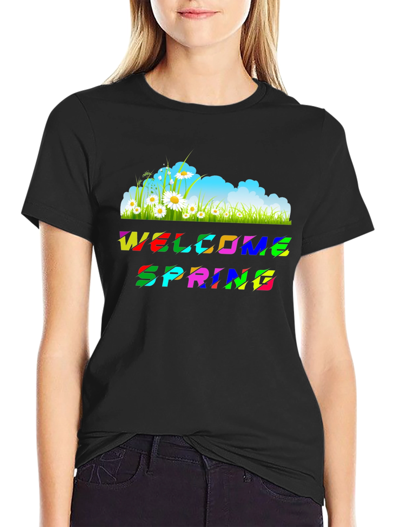 Welcome Spring Graphic Tee - Black Unisex T-Shirt