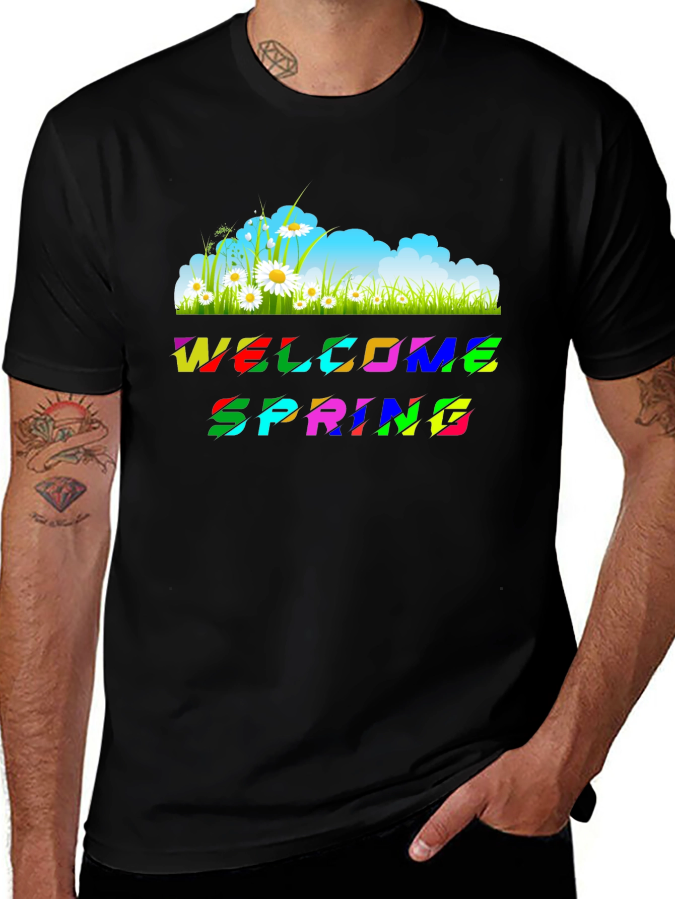 Welcome Spring Graphic Tee - Black Unisex T-Shirt