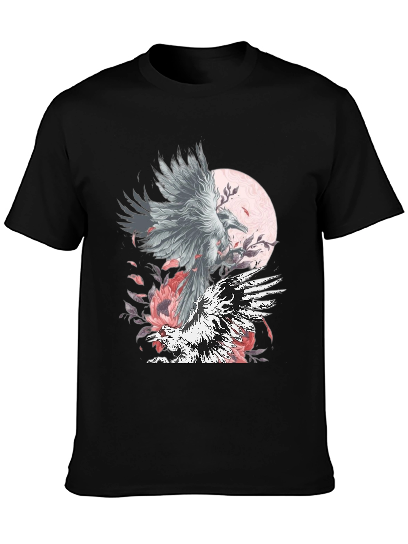 Raven Moon Graphic Tee - Black Cotton