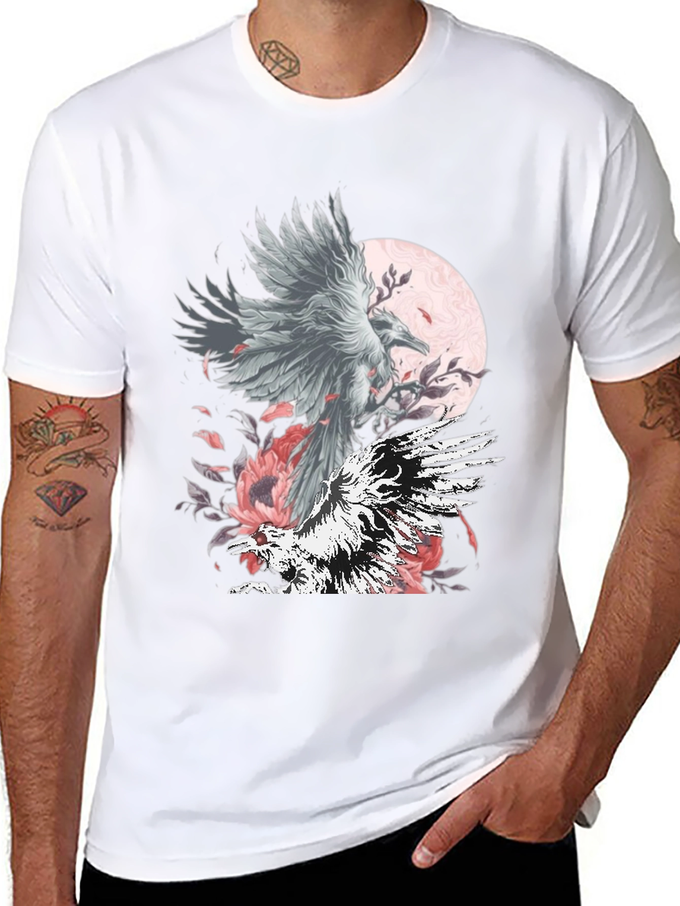 Raven Moon Graphic Tee - Black Cotton
