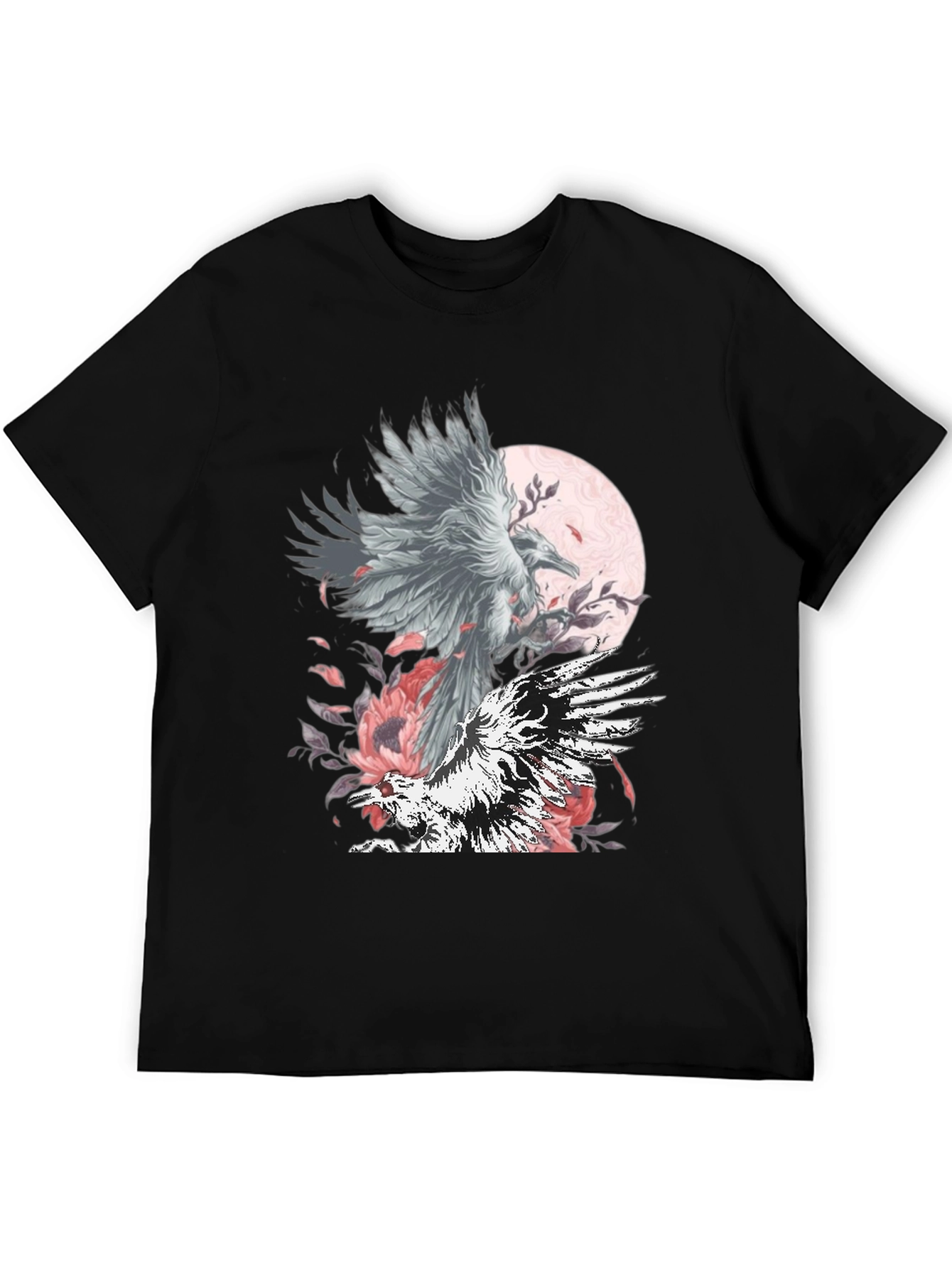 Raven Moon Graphic Tee - Black Cotton