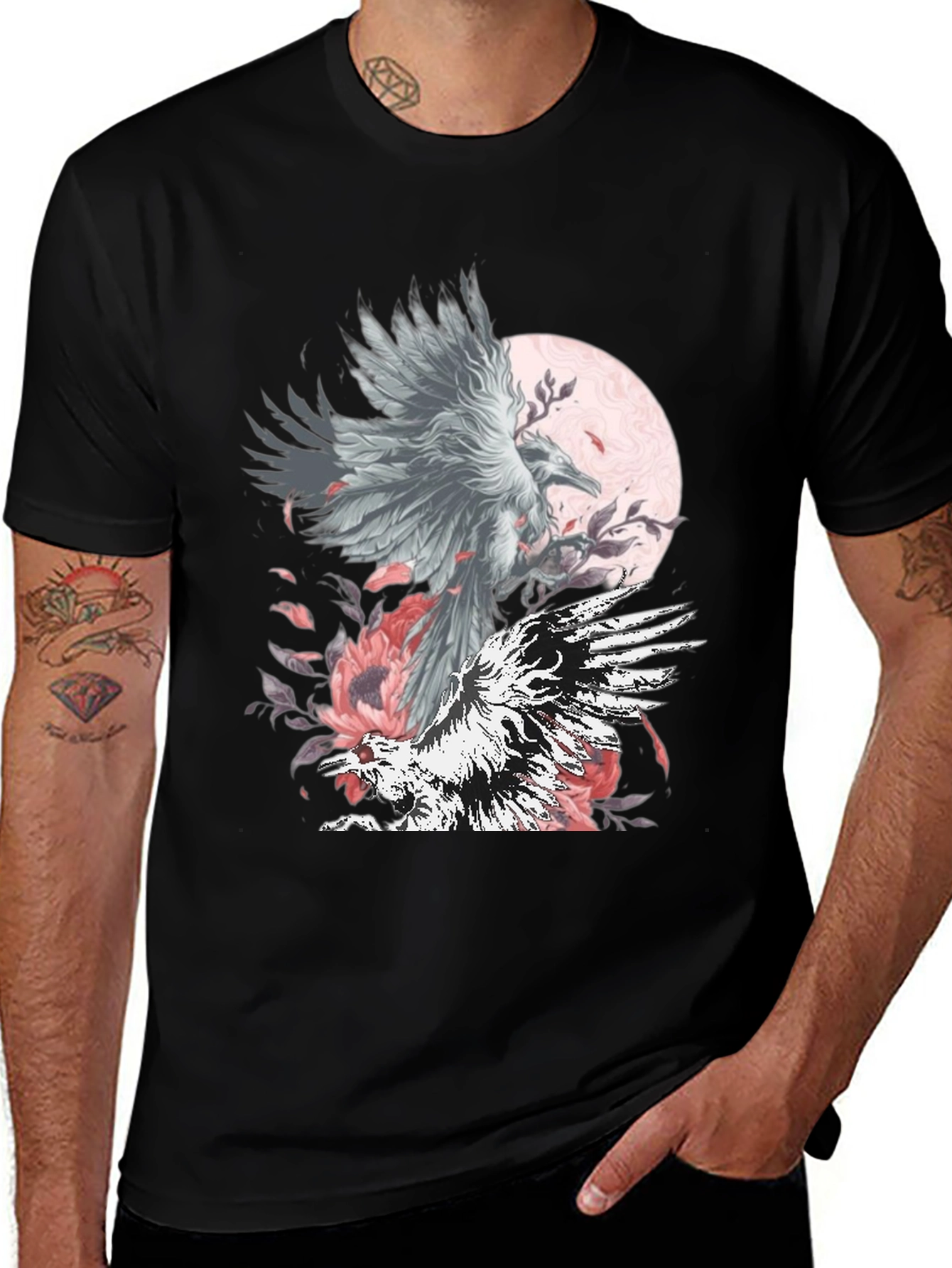 Raven Moon Graphic Tee - Black Cotton