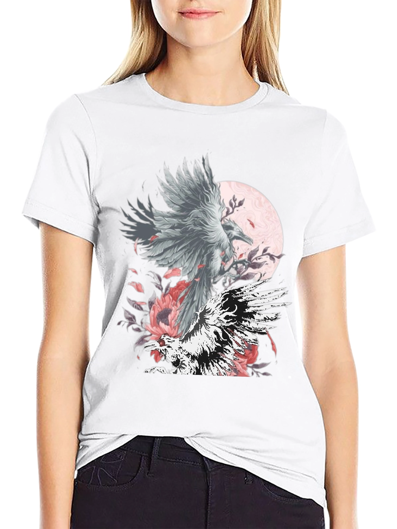 Raven Moon Graphic Tee - Black Cotton