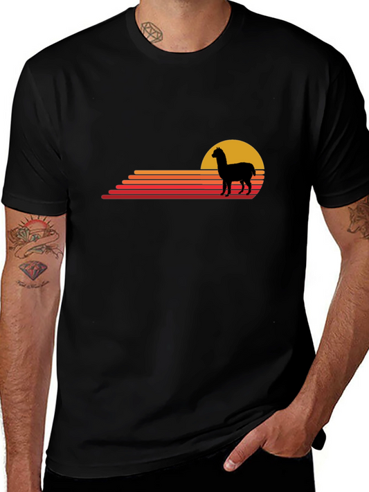 Alpaca Sunset Graphic Tee - Retro Style