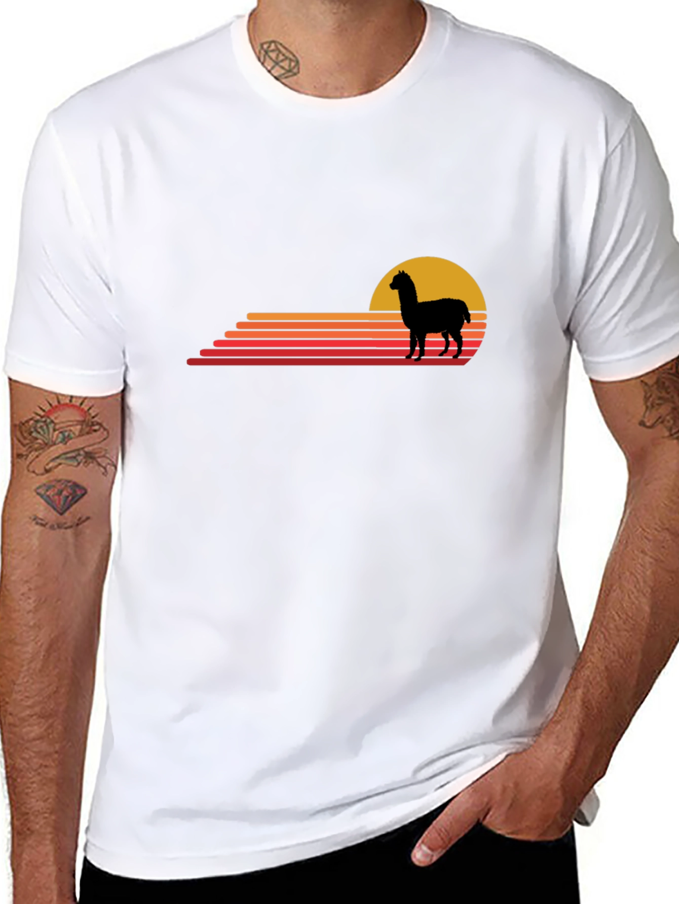 Alpaca Sunset Graphic Tee - Retro Style