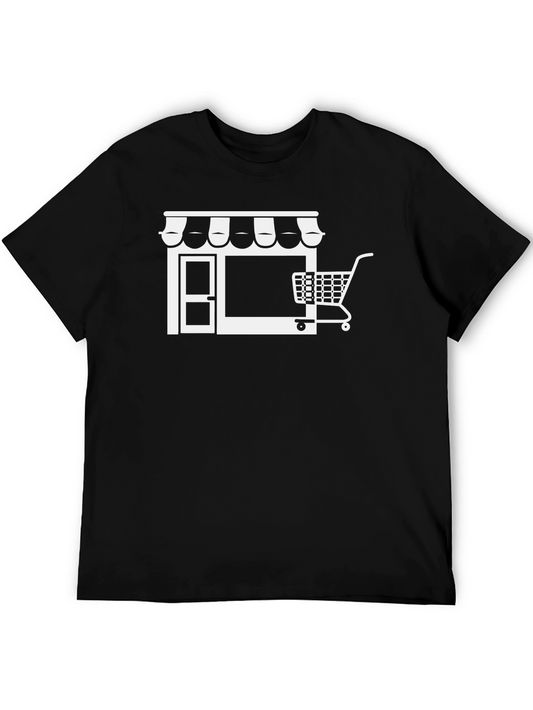 Black T-Shirt with Shopping Cart Storefront Graphic