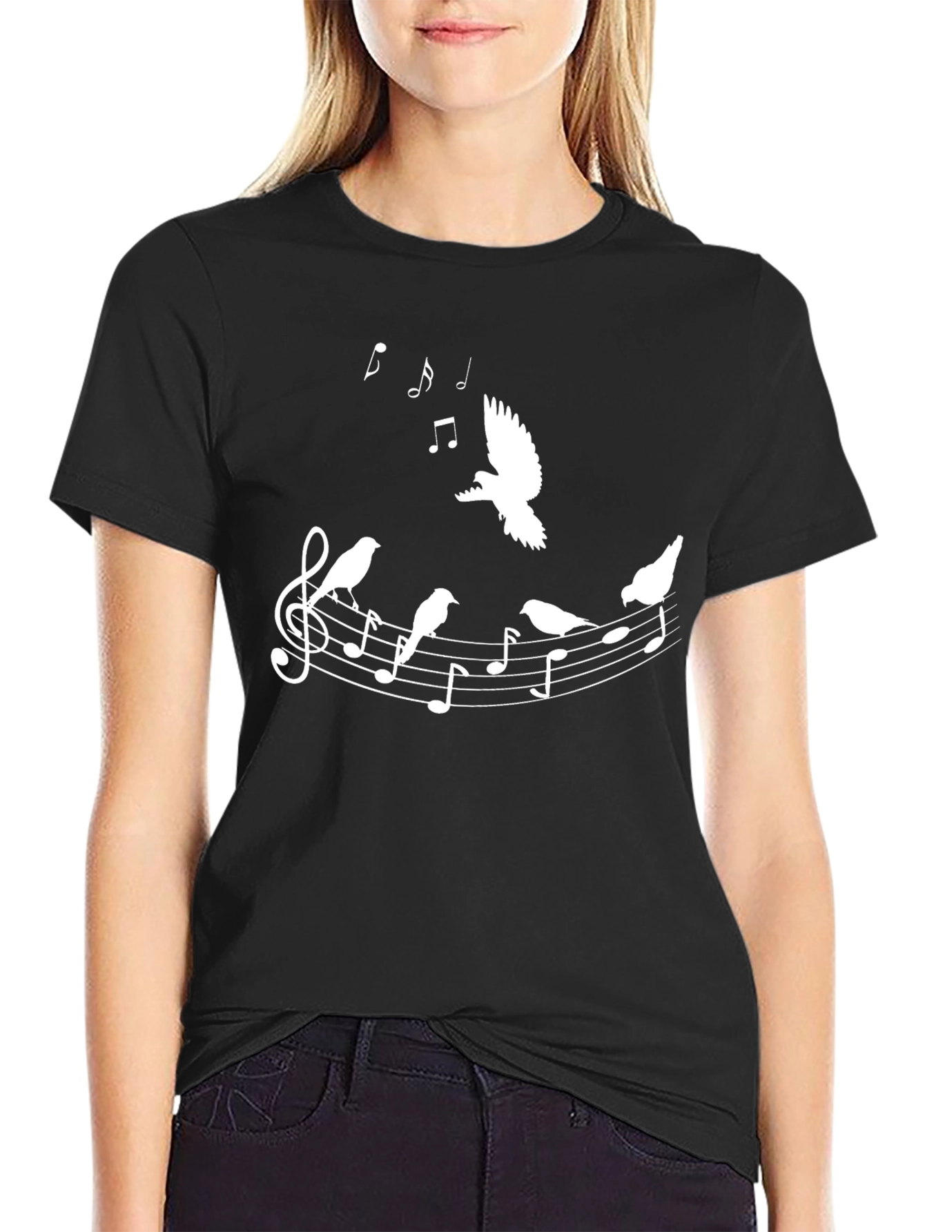 Musical Bird T-Shirt - Black Cotton Tee