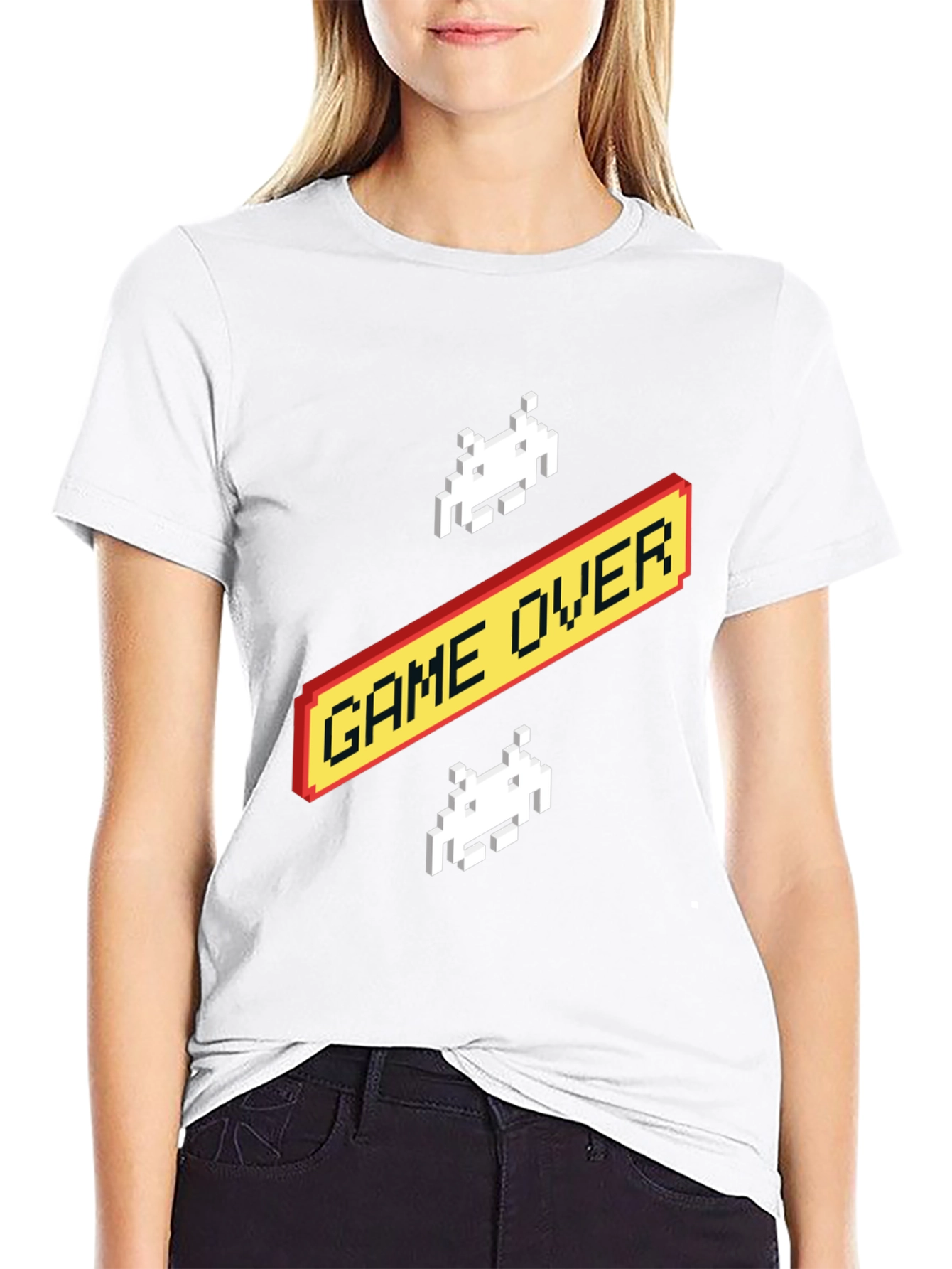 Retro Game Over T-Shirt - Pixelated Alien Design