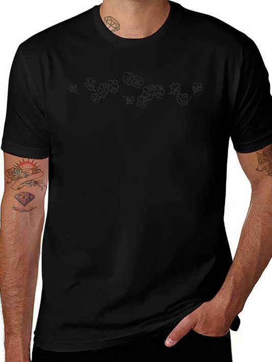 Black Floral Print Crew Neck T-Shirt