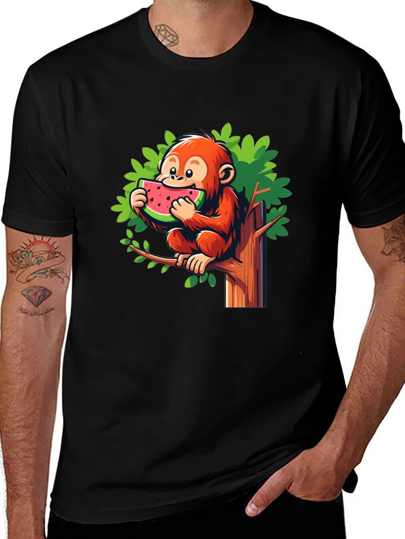 Monkey Eating Watermelon Graphic Tee - Fun & Unique!