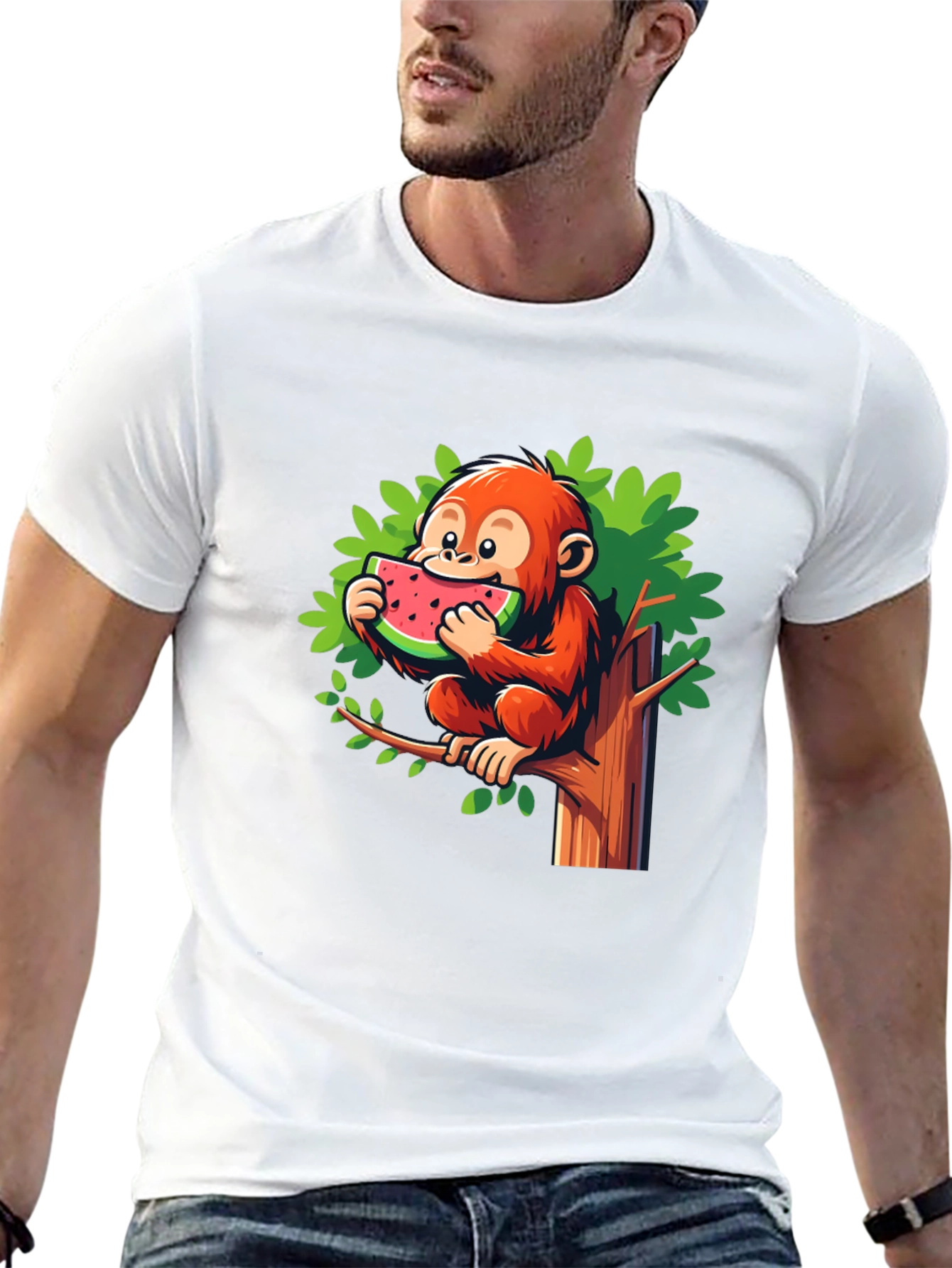 Monkey Eating Watermelon Graphic Tee - Fun & Unique!