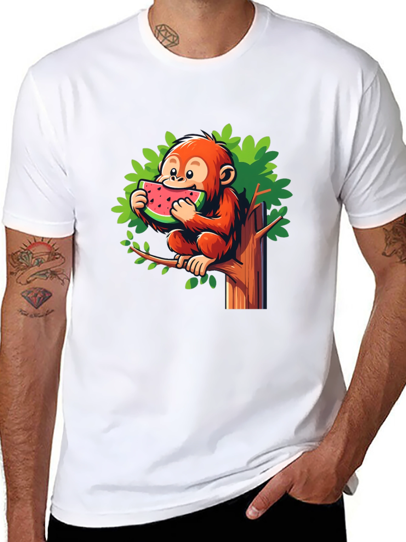 Monkey Eating Watermelon Graphic Tee - Fun & Unique!