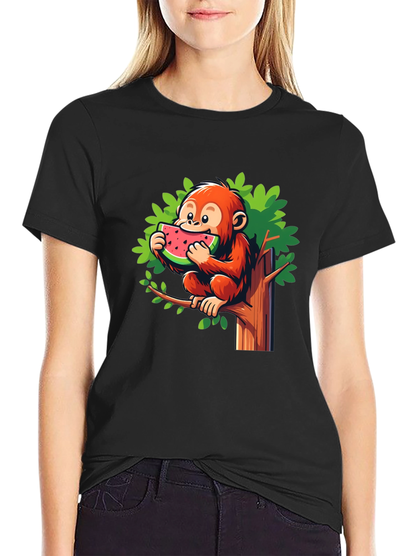 Monkey Eating Watermelon Graphic Tee - Fun & Unique!