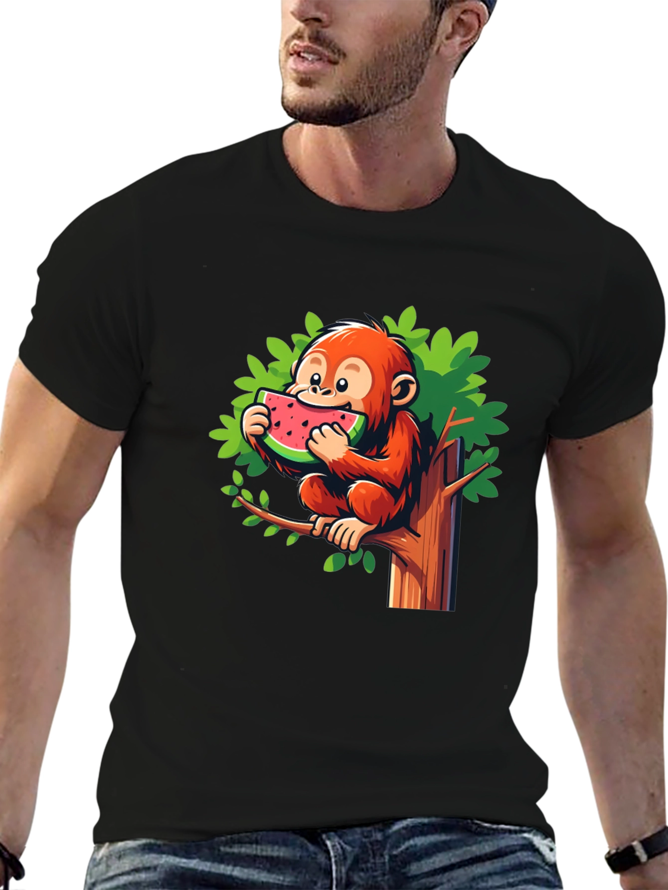 Monkey Eating Watermelon Graphic Tee - Fun & Unique!