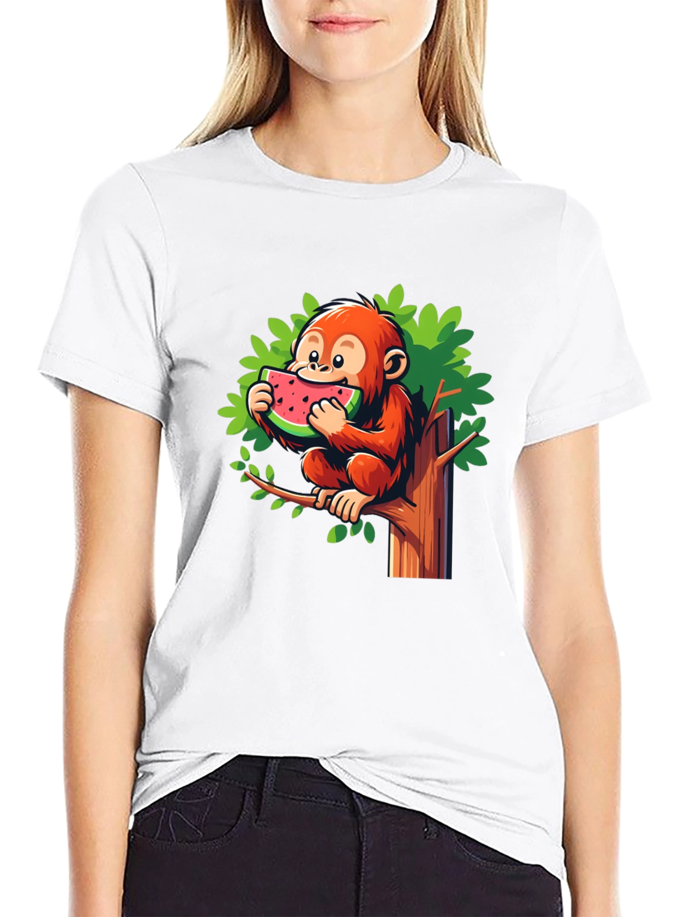 Monkey Eating Watermelon Graphic Tee - Fun & Unique!