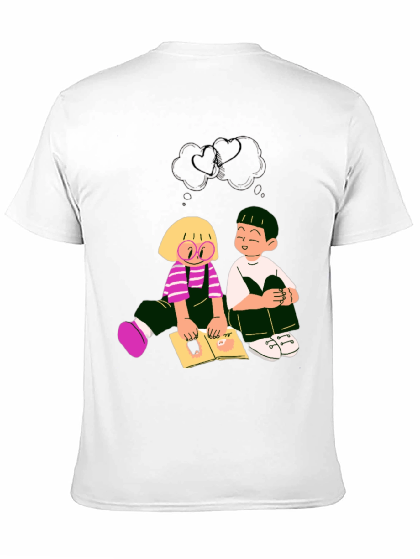 Cartoon Kids Reading Black Tee