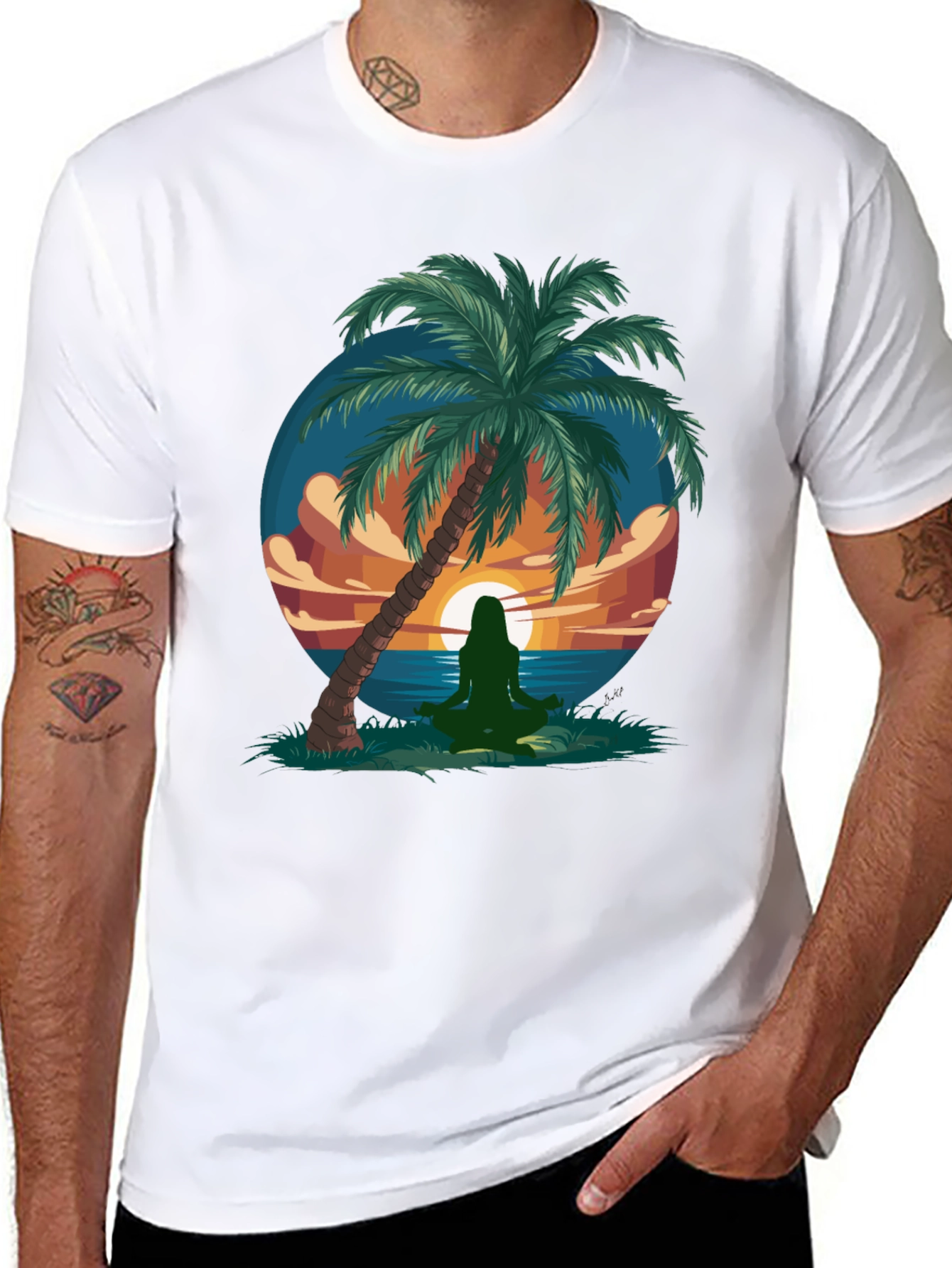 Meditative Beach Scene Graphic T-Shirt