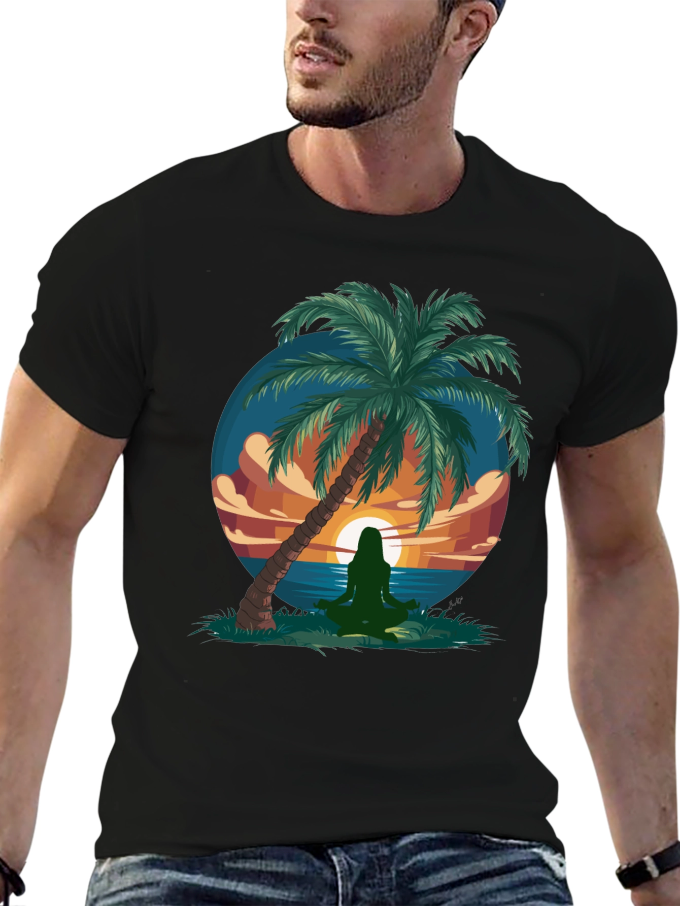 Meditative Beach Scene Graphic T-Shirt