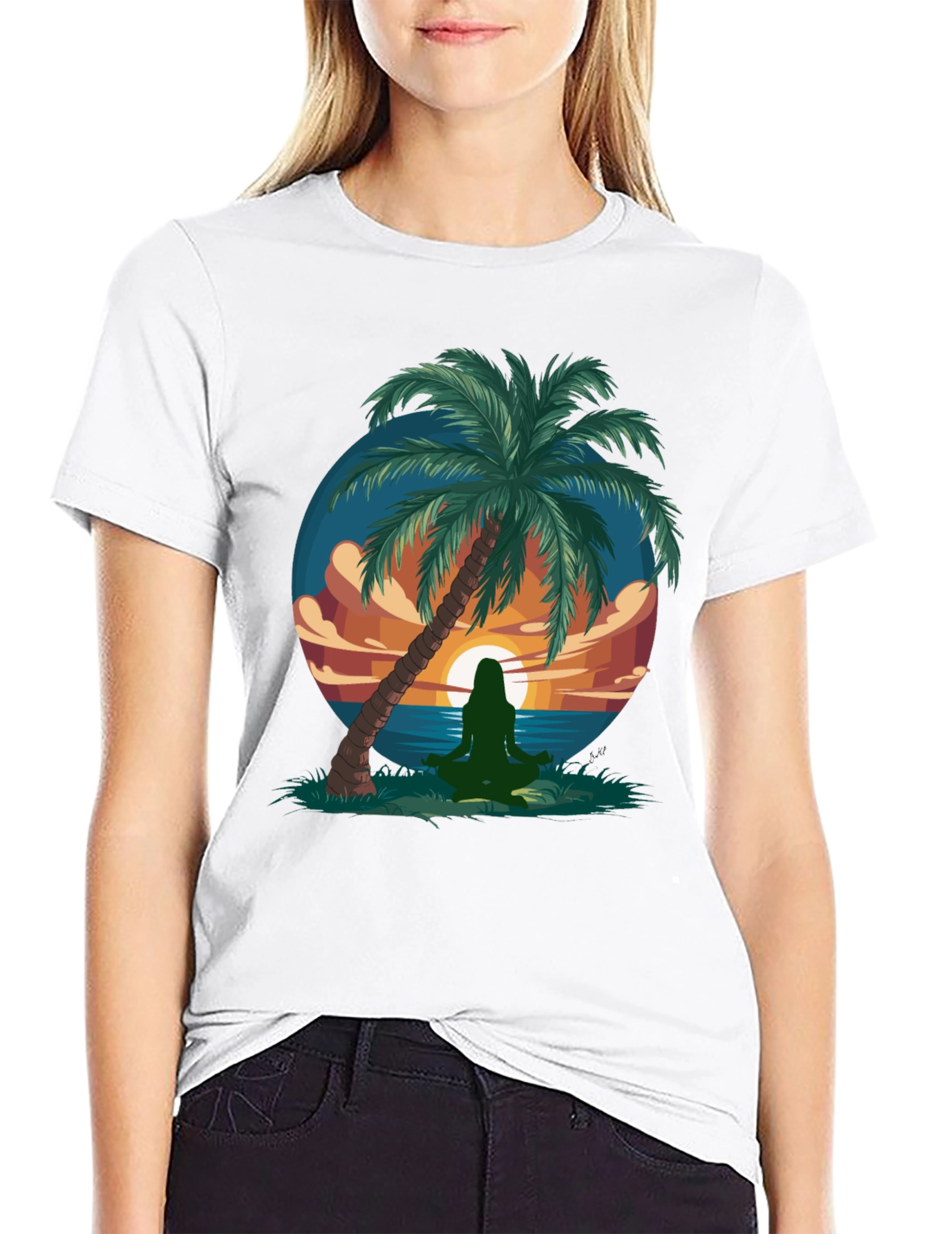 Meditative Beach Scene Graphic T-Shirt