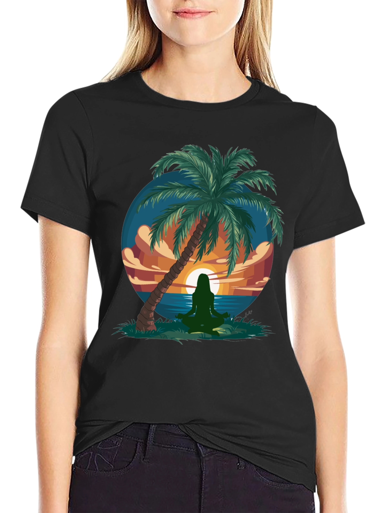Meditative Beach Scene Graphic T-Shirt