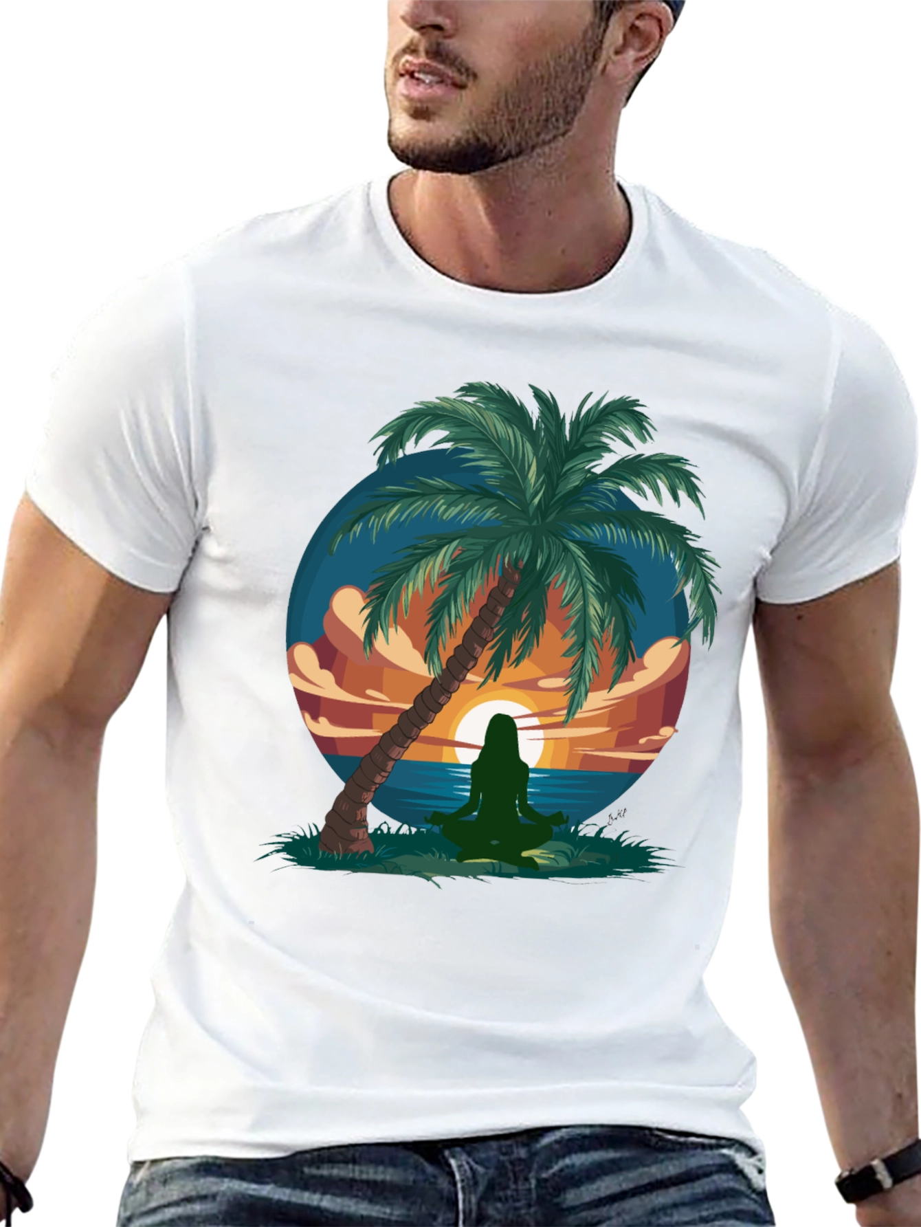 Meditative Beach Scene Graphic T-Shirt