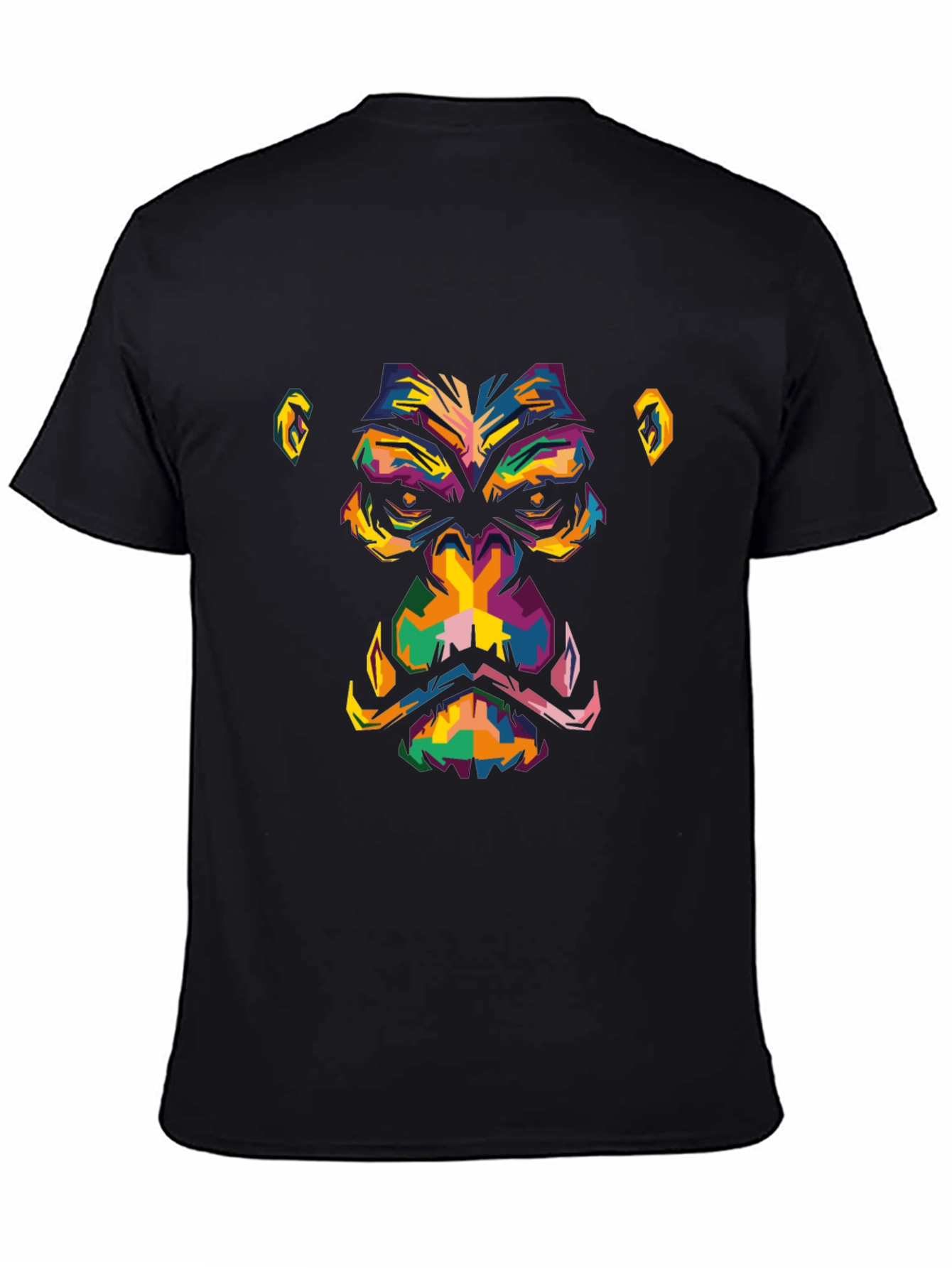 Abstract Gorilla Face Graphic Black T-Shirt