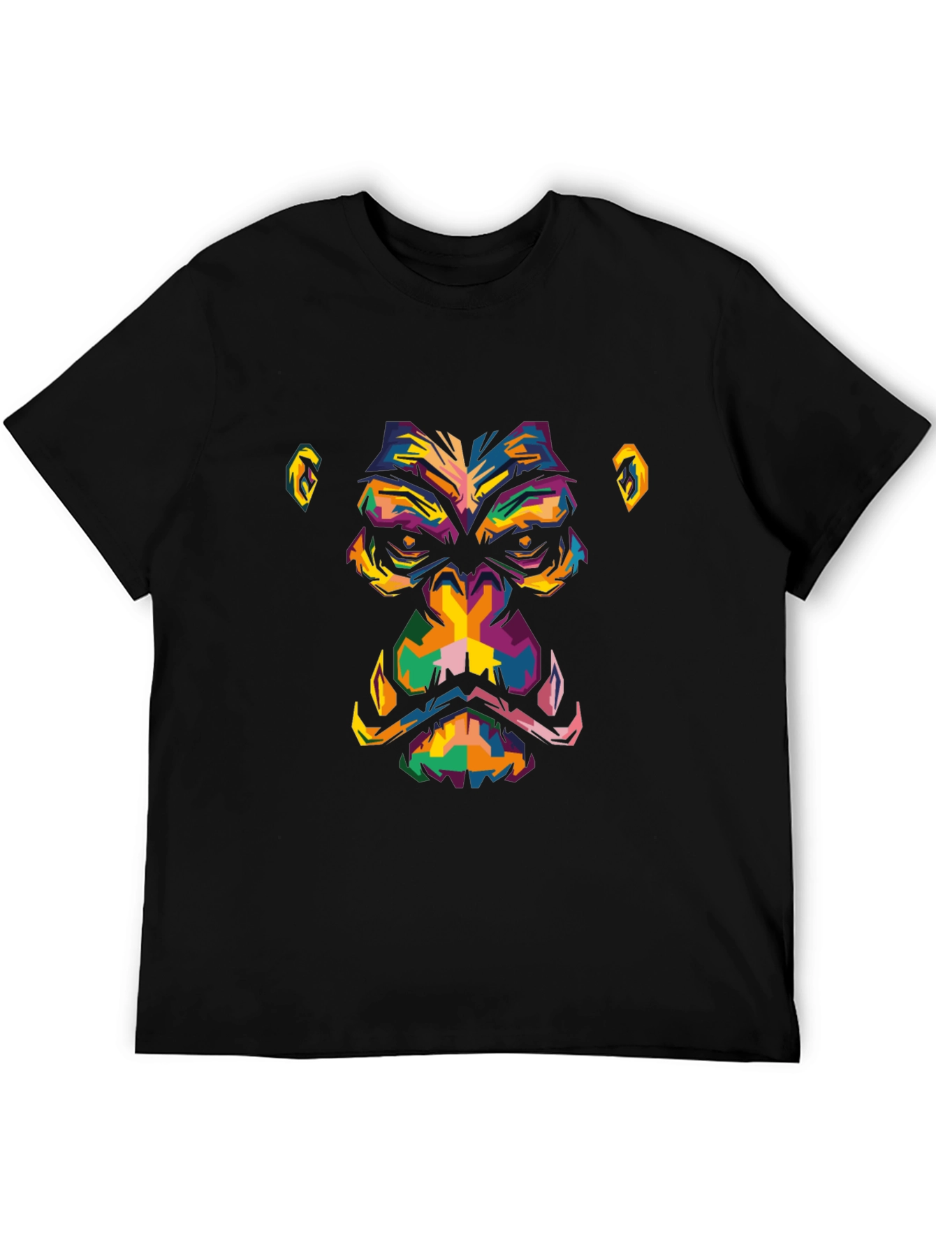 Abstract Gorilla Face Graphic Black T-Shirt