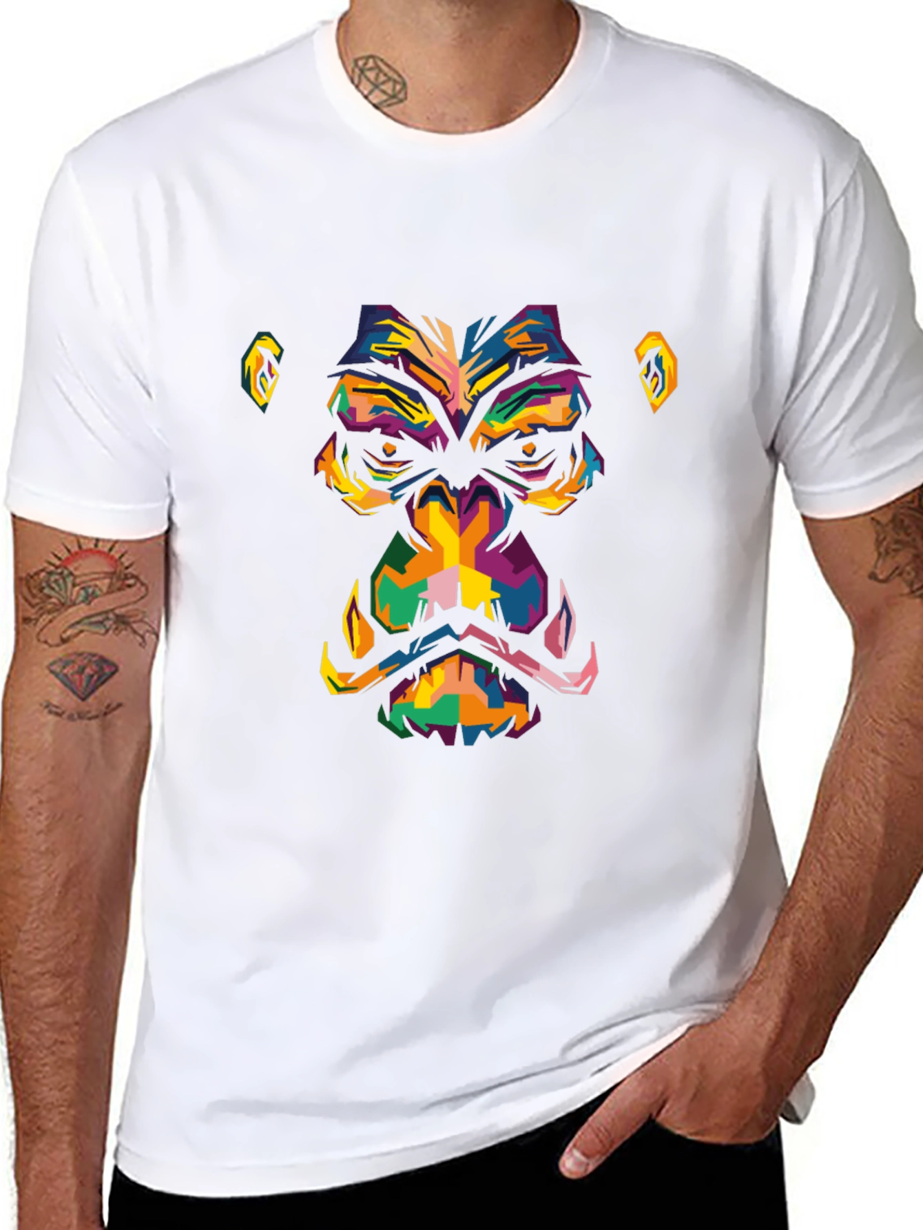 Abstract Gorilla Face Graphic Black T-Shirt