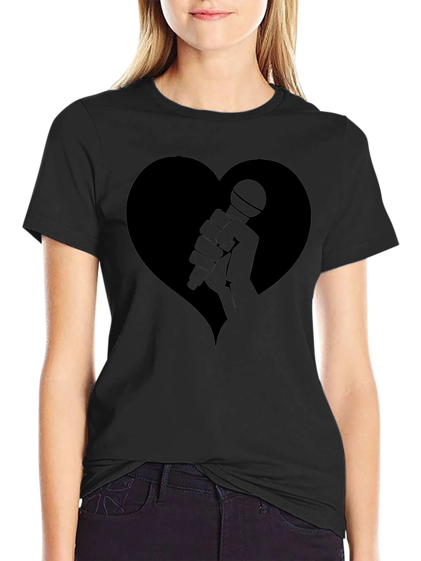 Heart Mic Graphic Tee - Black Casual T-Shirt