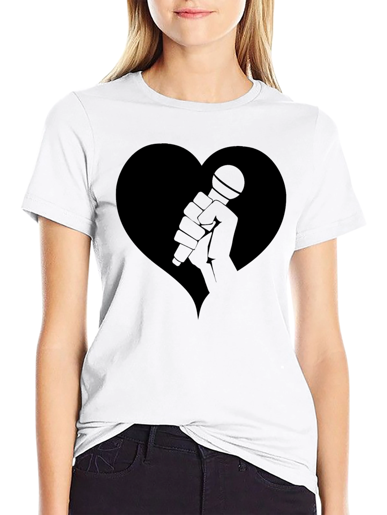 Heart Mic Graphic Tee - Black Casual T-Shirt