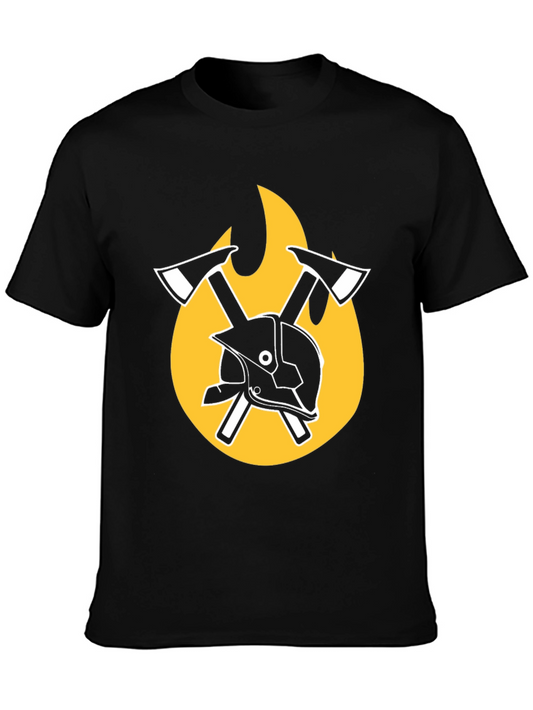 Firefighter Axe & Helmet Graphic Tee - Black