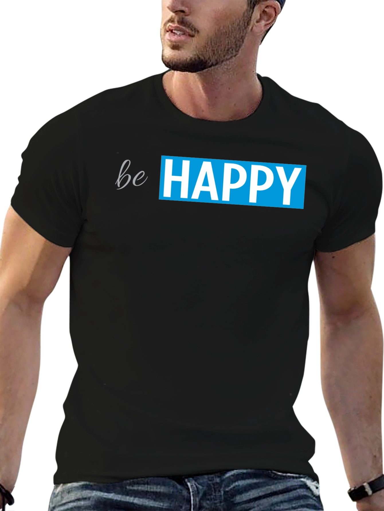 Be Happy Black T-Shirt - Positive Vibes Apparel
